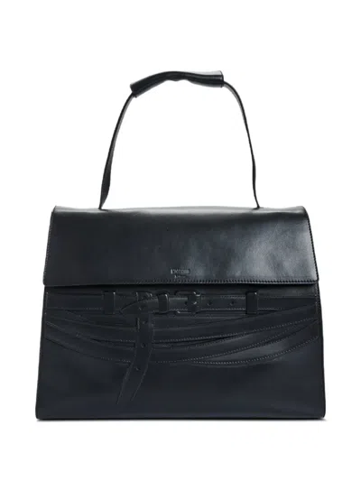 Moschino Large Tie Me Embossed Shoulder Bag In Black