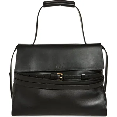 Moschino Large Tie Me Leather Shoulder Bag In Black