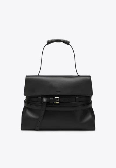 Moschino Large Tie Me Leather Shoulder Bag In Black