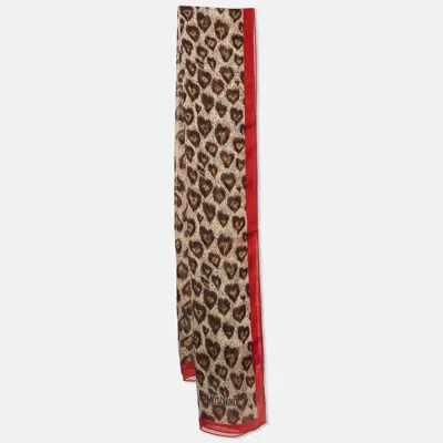 Pre-owned Moschino Larioseta Brown/red Leopard Print Silk Scarf