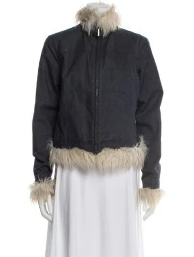 Pre-owned Moschino Late 2000's - Early 2010's Faux Fur Jacket In Blue