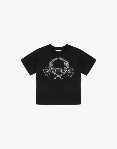 Moschino Kids' Laurel Crown Cotton Jersey T-shirt In Black