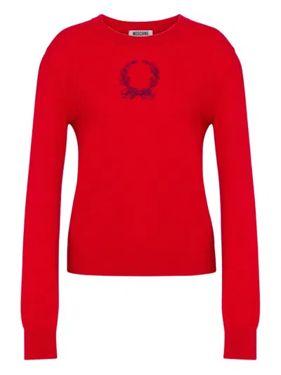MOSCHINO LAUREL CROWN EMBELLISHED LOGO SWEATER