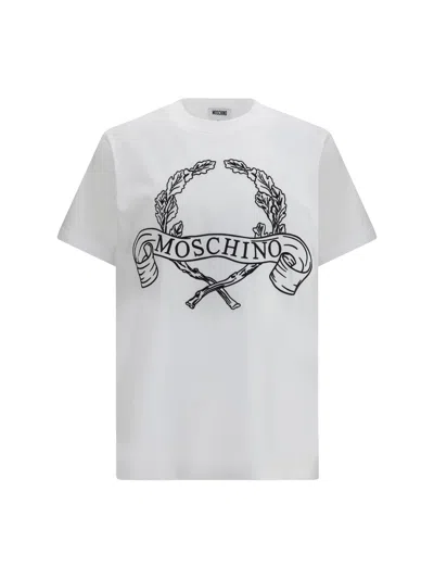 Moschino Laurel Crown Embroidered Logo T-shirt In White