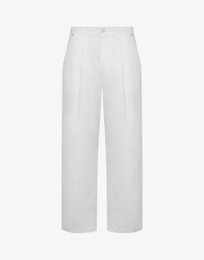 Moschino Laurel Crown Logo Cotton Trousers In White