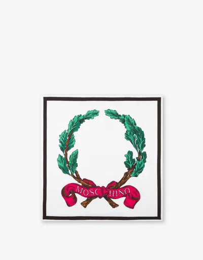 Moschino Laurel Crown Logo Silk Scarf In White
