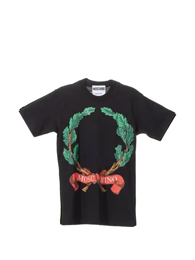 Moschino Laurel Crown Logo-print T-shirt In Black