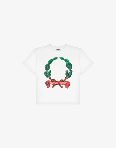 Moschino Kids' Laurel Crown Maxi Jersey T-shirt In White
