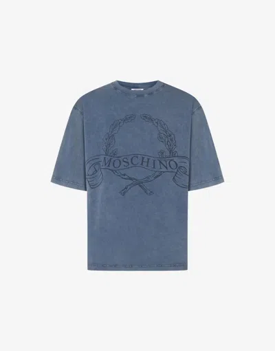 Moschino Laurel Crown Organic Cotton Jersey T-shirt In Blue