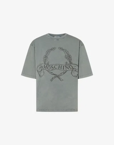 Moschino Laurel Crown Organic Cotton Jersey T-shirt In Gray
