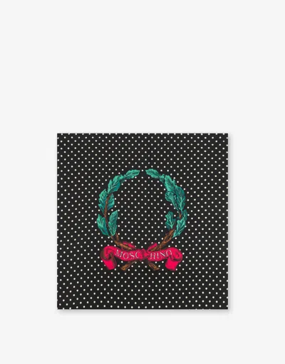 Moschino Laurel Crown Silk Scarf In Black