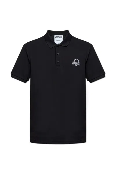 Moschino Logo-embroidered Polo Shirt In Black