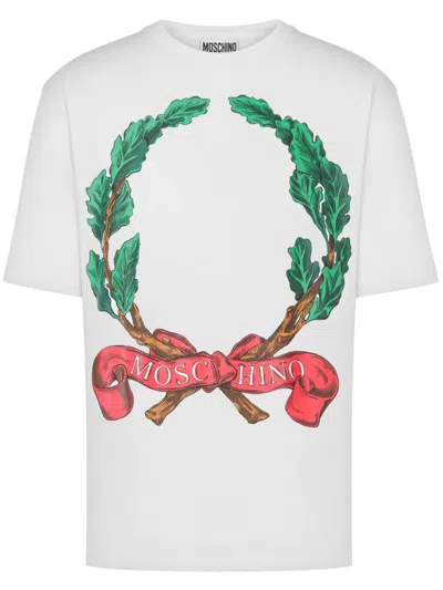 Moschino Jersey T-shirt With Laurel Print In White