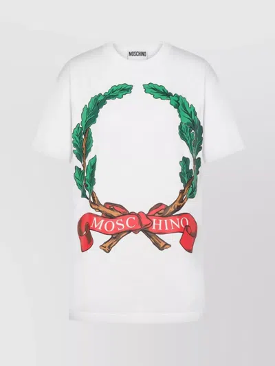 Moschino Laurel Wreath Graphic Print Crew Neck In White