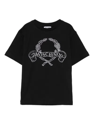 Moschino Kids' Laurel Wreath Logo T-shirt In Black