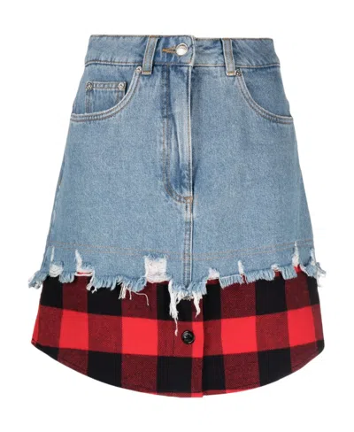 MOSCHINO LAYERED-DESIGN DENIM SKIRT