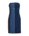 Moschino Fitted Strapless Mini Dress With Contrast Stitching In Blue