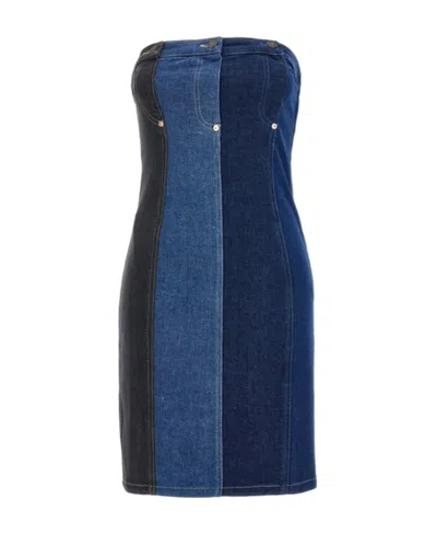 MOSCHINO MOSCHINO JEANS OFF-SHOULDER LAYERED DENIM DRESS