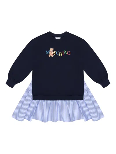 Moschino Kids' Layered Sweatshirt Dress In Blue