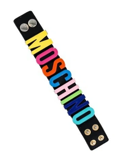 Pre-owned Moschino Leather & Enamel Logo Wrap Bracelet In Multi