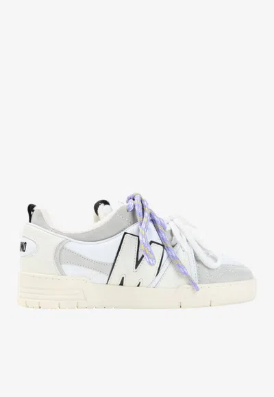 Moschino Leather And Suede Low-top Sneakers In White