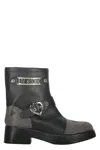 Moschino Buckle-detailed Studded Ankle Boots In Black