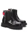 Moschino Girls Black Patent Leather Boots In Black
