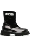 Moschino Leather Ankle Boots With Rubber Sole In Black