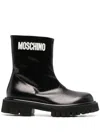 Moschino Leather Ankle Boots With Rubber Sole In Black