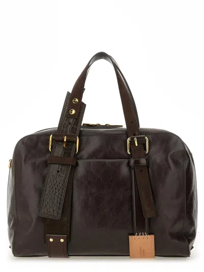 Moschino Dark Brown Logo Large Duffle Bag In Burgundy