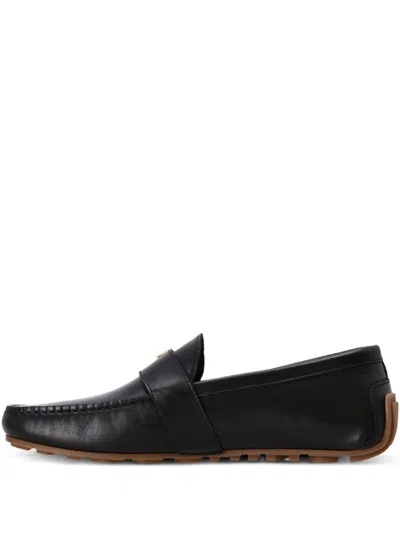 Moschino Leather Bar-detail Loafers In Black