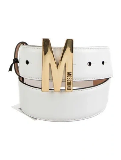Pre-owned Moschino Leather Belt W/ Tags In White
