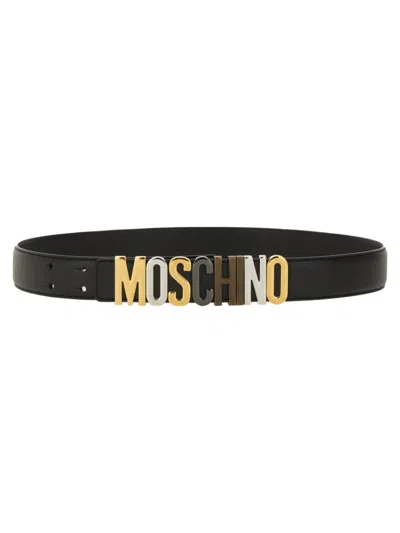 Moschino Leather Belt With Bold Logo Design In Black