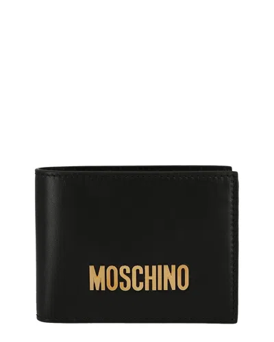 Moschino Logo Hardware Leather Bifold Wallet In Black