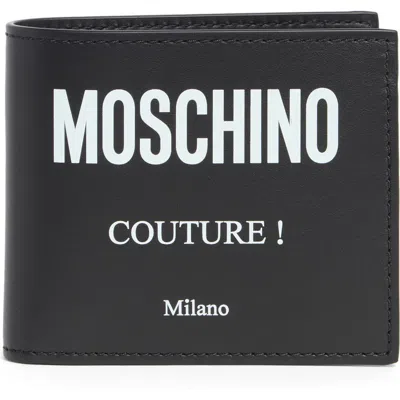 Moschino Logo Leather Bi-fold Wallet In Black Print