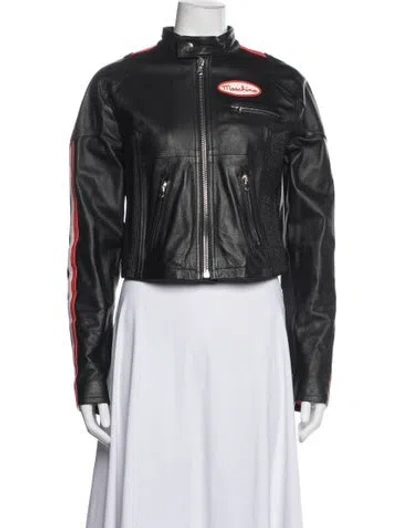 Pre-owned Moschino Leather Biker Jacket In Black