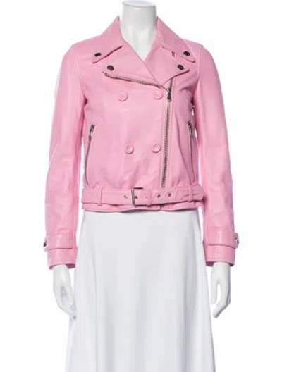 Pre-owned Moschino Leather Biker Jacket In Pink