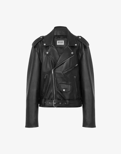Moschino Leather Biker Punk Print In Black
