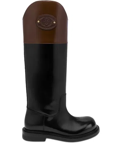 Moschino Leather Boots In Black