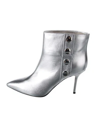 Pre-owned Moschino Leather Boots W/ Tags In Silver