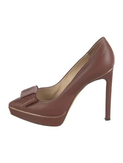 Pre-owned Moschino Leather Bow Accent Pumps In Brown