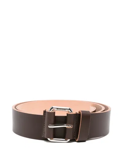 Moschino Leather Buckle Belt In Brown