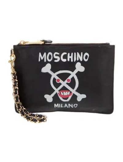 Pre-owned Moschino Leather Clutch In Black