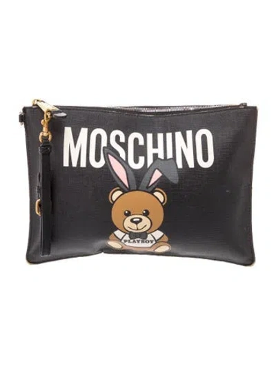 Pre-owned Moschino Leather Clutch In Black