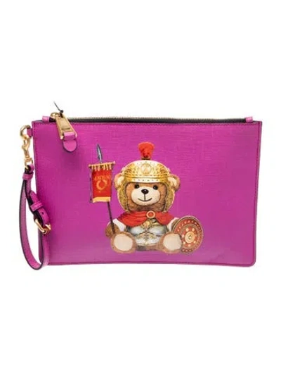 Pre-owned Moschino Leather Clutch In Purple