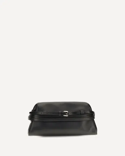 Moschino Leather Clutch With Buckle Detail In Black