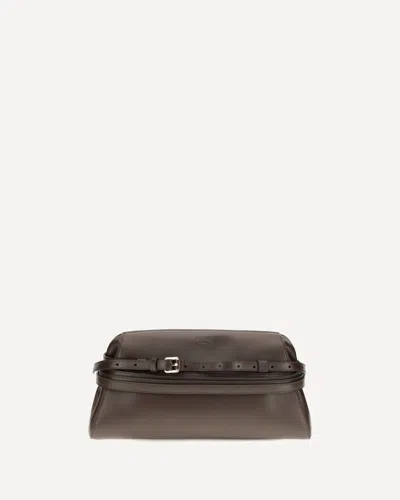 Moschino Leather Clutch With Buckle Detail In Brown
