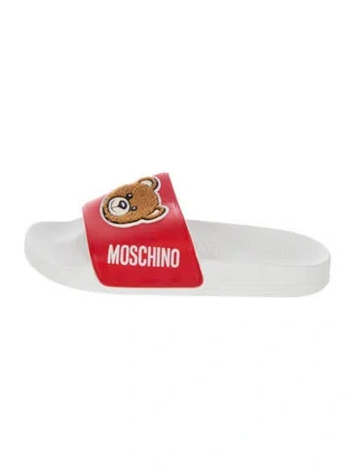 Pre-owned Moschino Leather Colorblock Pattern Slides In White