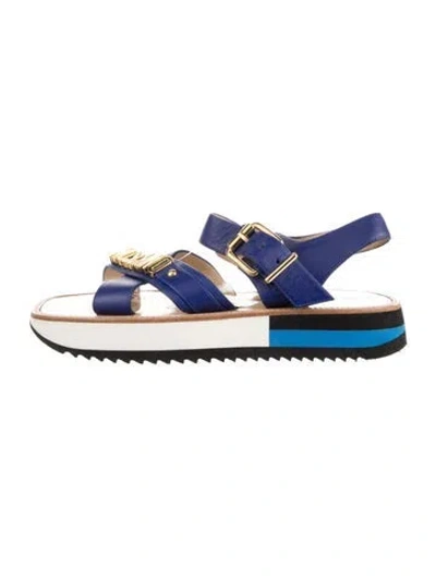 Pre-owned Moschino Leather Colorblock Pattern Slingback Sandals In Blue