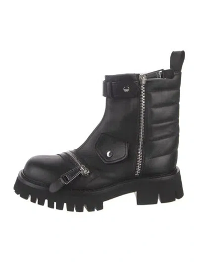 Pre-owned Moschino Leather Combat Boots In Black
